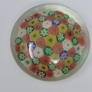 Vintage 20th Century Chinese Small Art Glass Paperweight Millefiori Canes Signed